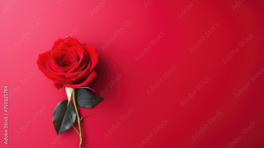Fototapeta premium Rose in the center Red background Minimalist Empty simple wallpaper