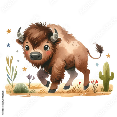 Cute Cartoon Bison Illustration