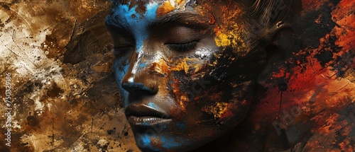 Whimsical Portrait of a Woman With Blue and Orange Paint