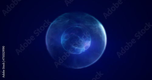 Spinning blue purple energy sphere digital hi-tech ball futuristic magic circle glowing bright force field abstract background
