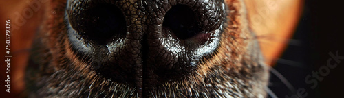 Close-up of a dogs wet nose, focusing on the sense of smell and detailed texture photo