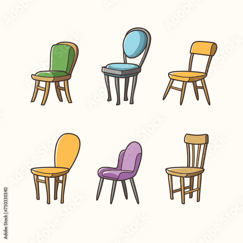 Set of wooden chair sticker design  icon design and vector illustration