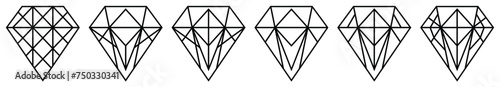 Diamond set icon line art in flat. Gem logo isolated illustration. Crystal on white background. Vintage vector.