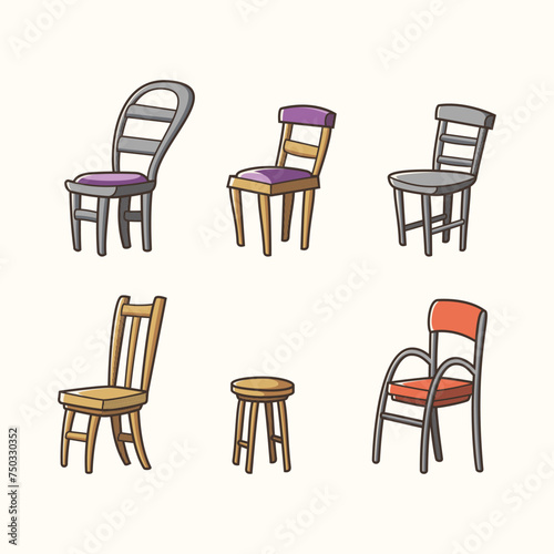 Set of wooden chair sticker design, icon design and vector illustration © coz1421