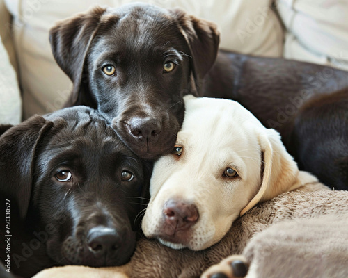Labrador retrievers friendly eyes and glossy coat, in a heartwarming family scene