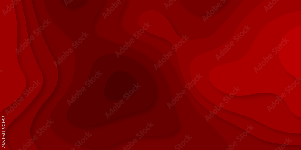 Vector red geometric 3d papercut wave carve line element. red wave decoration ornament. Luxury papercut red background. topographic canyon map light relief texture, curved layers and shadow.