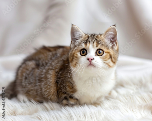 Munchkin cats short stature and curious gaze, highlighting unique features in a playful environment © Khritthithat