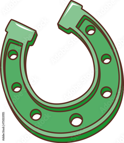 Cartoon retro groovy green horseshoe, saint patrick day holiday symbol of luck and prosperity. Isolated vector sign of Ireland festival celebrations, merging traditions with festive charm and folklore