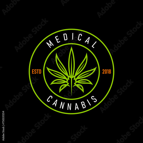 Medical cannabis, marijuana emblem, CBD or weed leaf icon. Natural marijuana plant graphic symbol, medical drug or medicine cannabis product store advertising vector emblem or round print