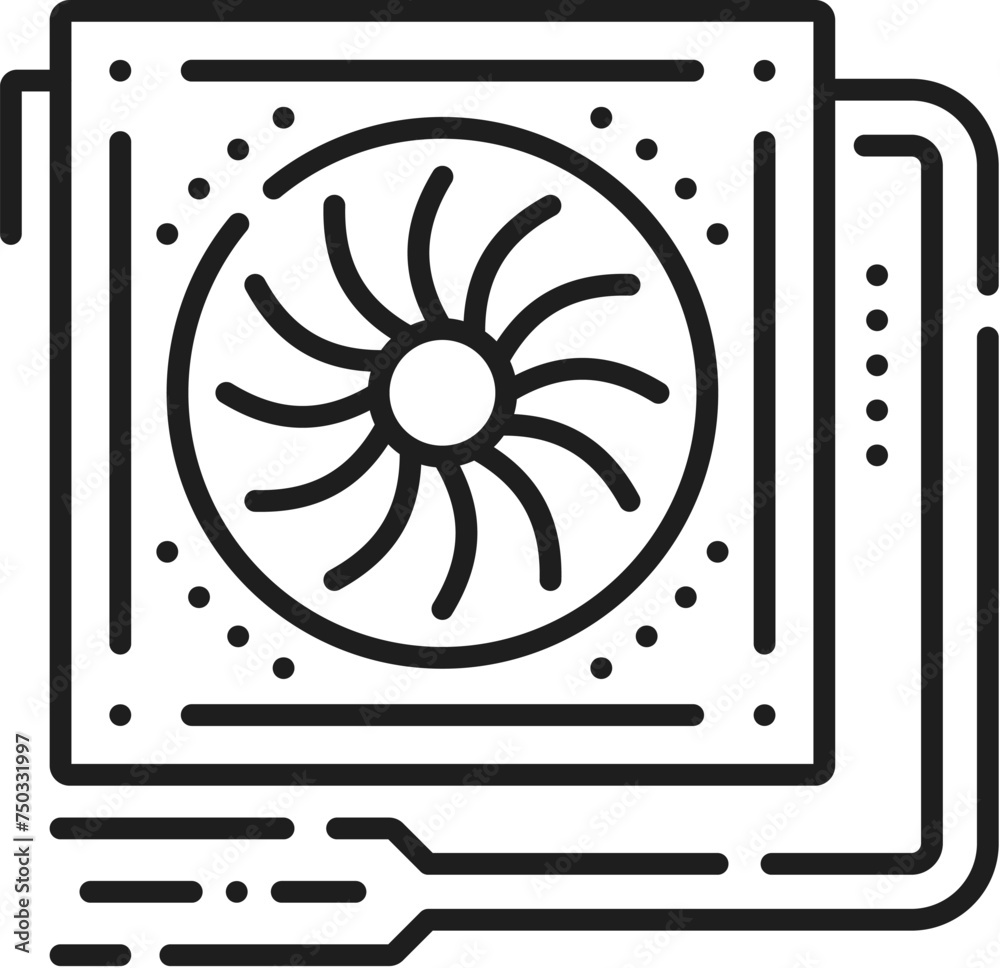 Computer Power Lead Symbol PC power supply unit line icon of computer hardware, vector outline ...