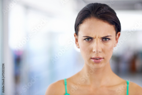 Free Download Angry, frustrated and confused portrait of woman with news, announcement or information. Shocked, face and hearing about problem, mistake or fail with disgust or girl frown with serious concern - GFXLoad