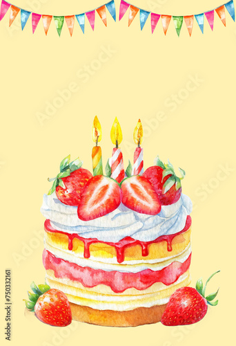 Strawberry and whipped cream birthday cake