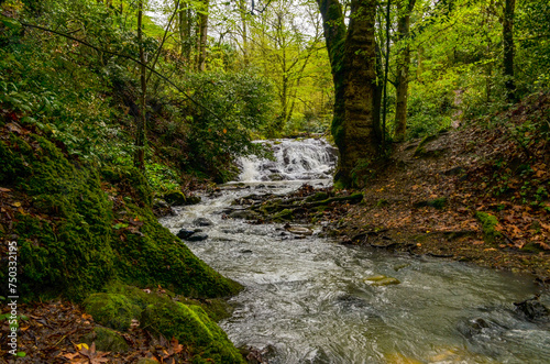 scenic waterfalls on the mountain stream in Termal Kaplicalar park (Yalova, Turkey)