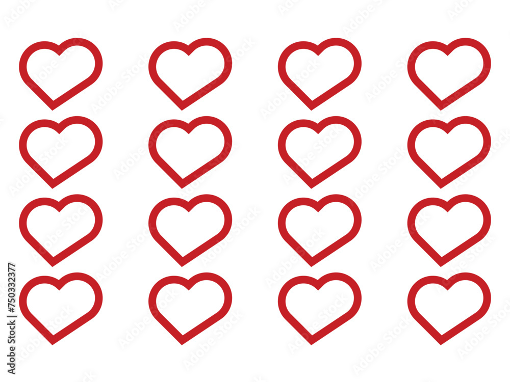  Collection of love heart symbol icons. love illustration set with colors black and red and outline vector hearts.