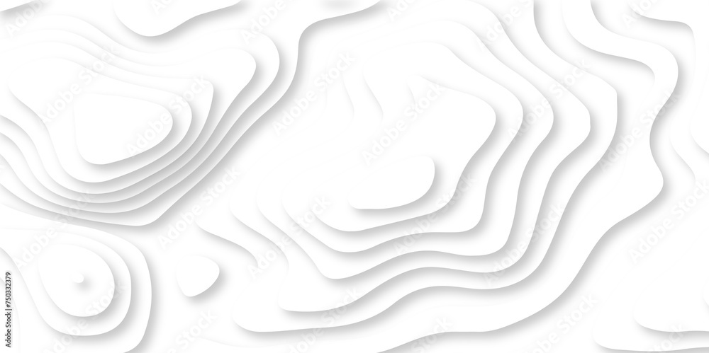 Vector white geometric 3d papercut wave carve line element. white wave decoration ornament. Luxury papercut white background. topographic canyon map light relief texture, curved layers and shadow.