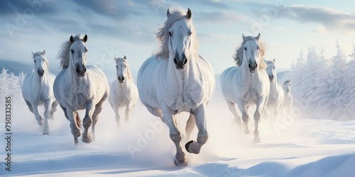 Snowflakes Swirl Around Spirited Horses Galloping Freely Across Wintry Untouched Landscape 2