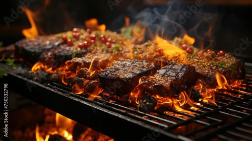 Intense Flames Rise From Charcoal Grill Ready Barbecue