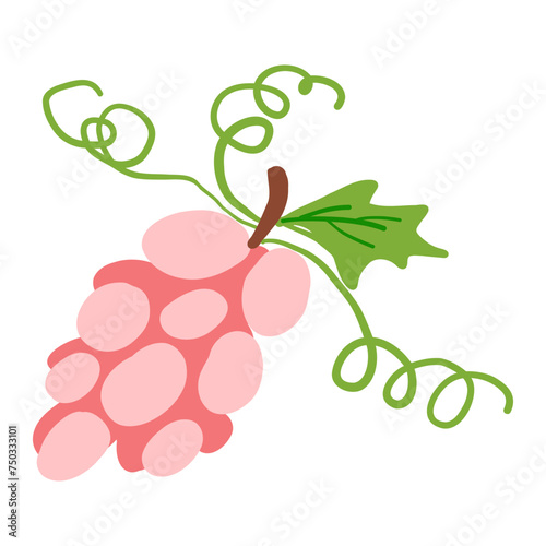 Red grape branch flat vector icon isolated on white, Organic fresh healthy fruit food ingredient, decorative sign berry for design pattern, healthy green market, European restaurant menu