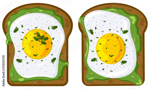 Avocado Toasts: Avocado Spread on Whole Wheat Bread with Garnished Fried Eggs 