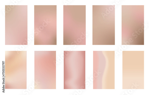 Nude gradient. Pastel nude background set, modern gradient vector design. Trendy screen.