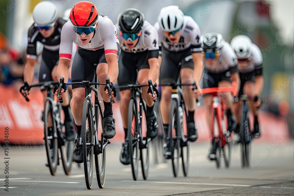 Fototapeta premium Athletes participating in a cycling race, concept of competition