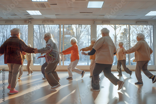 Seniors dancing in a group