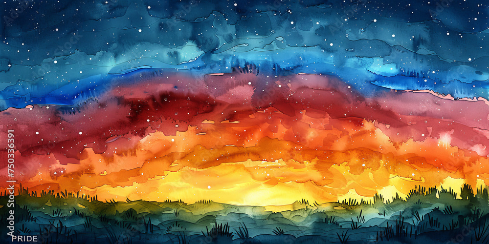 Vibrant Watercolour Sky with Stars.
Watercolour painted sky with stars and vibrant colour gradient.