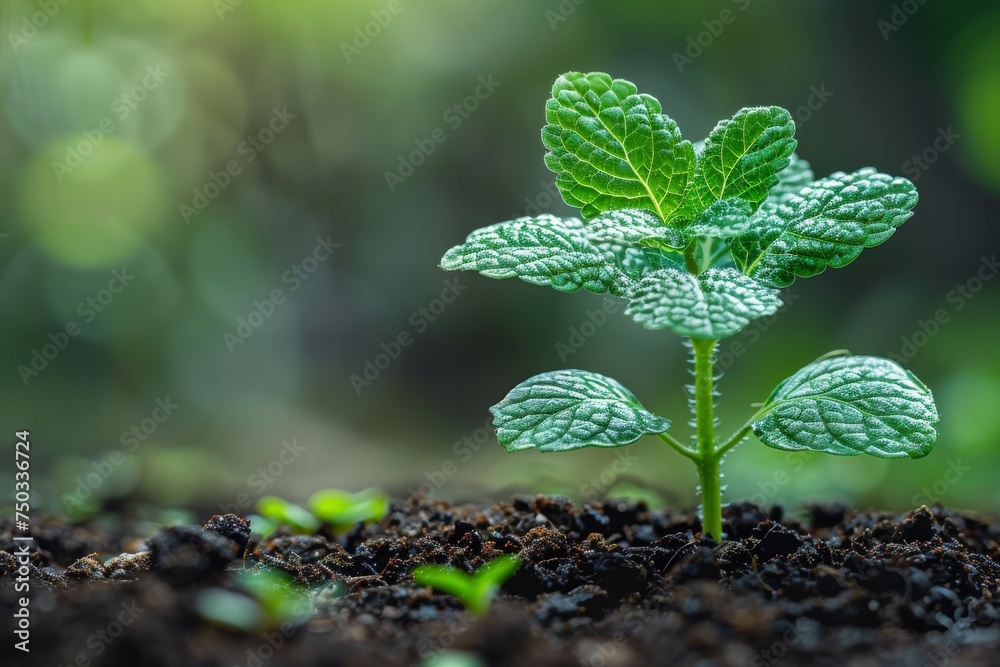 A small green plant is growing in the dirt A small green plant is growing in the dirt