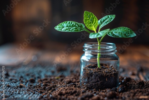 Wallpaper Mural A small plant is growing in a jar of soil Torontodigital.ca