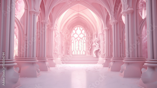 empty huge luxury pink hall with arches and columns. minimal architecture style © sirisak