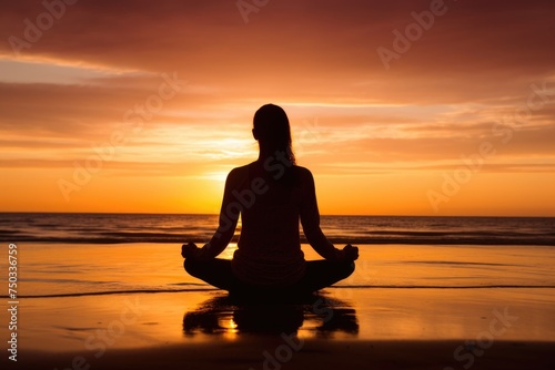 silhouette of woman meditating on the beach © png sublimation
