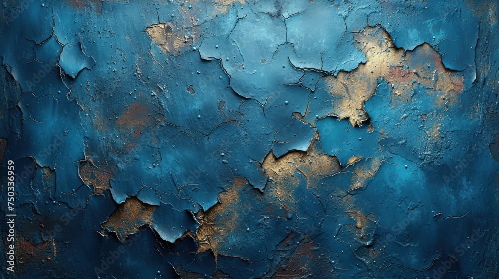 a close up of a rusted metal surface with blue and gold paint peeling off of the paint and peeling off of the top part of the paint and bottom part of the metal. a close up of a rusted metal surface with blue and gold paint peeling off of the paint and peeling off of the top part of the paint and bottom part of the metal.