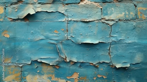  a close up of a blue wall with peeling paint and peeling paint on the side of the wall and peeling paint on the top of the wall and bottom half of the wall.