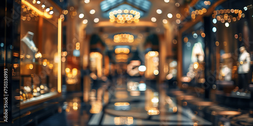 A luxury department store adorned with elegant displays, the blurred background suggesting the opulence within. photo