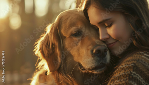 Tender Moments: Close-Up of a Woman Showing Affection While Petting Her Dog