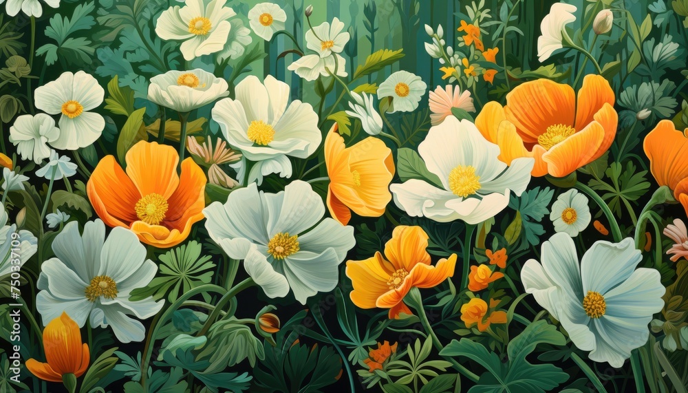 Spring flowers on a green background Spring flowers on a green background
