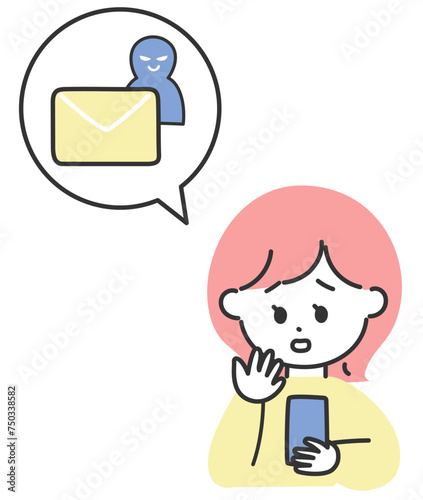 スマートフォンで勧誘メールに困っている女性