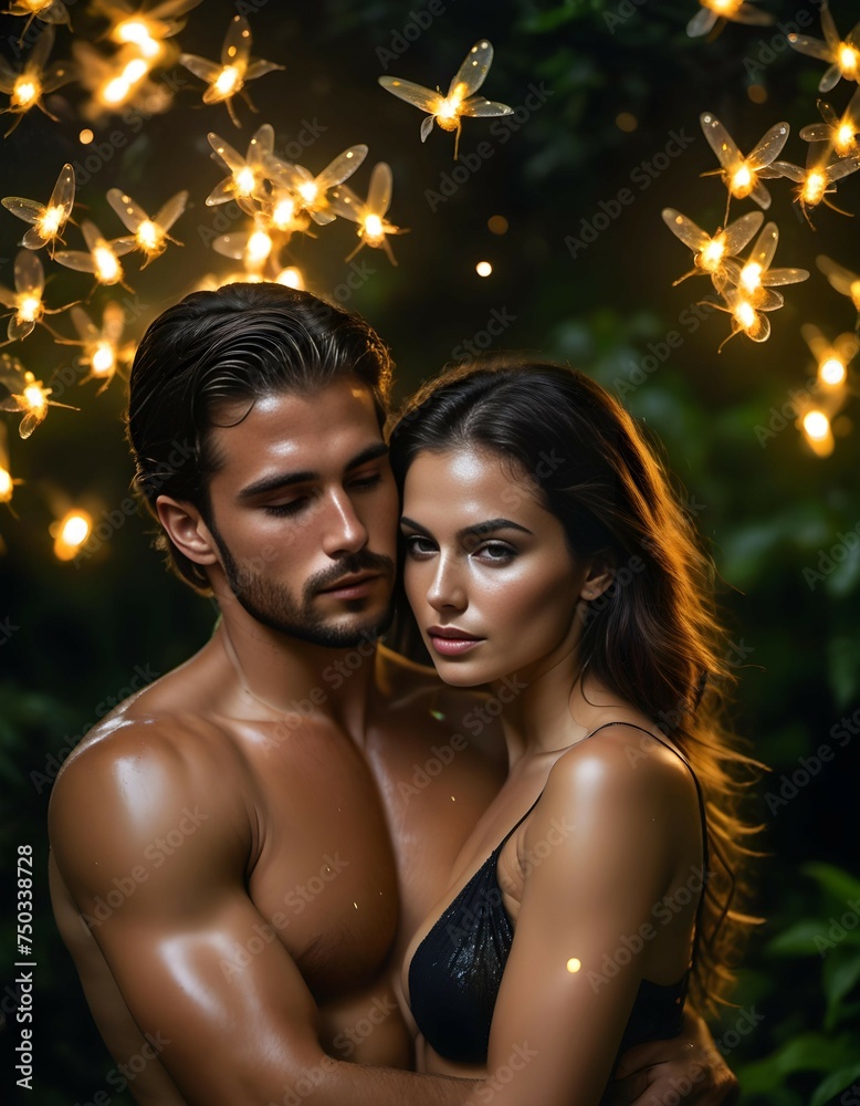 couple surrounded in lights