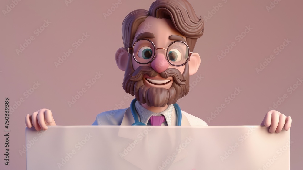 Medical specialist holding a blank poster illustration in cartoon style. Medical specialist holding a blank poster illustration in cartoon style.