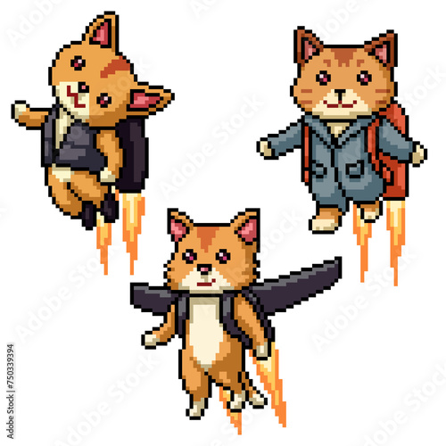 pixel art of cat fly jetpack