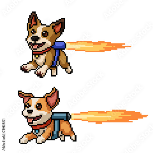 pixel art of dog fly jetpack