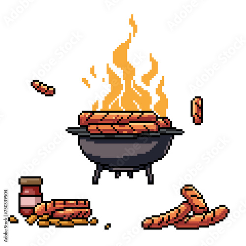 pixel art of outdoor bbq party