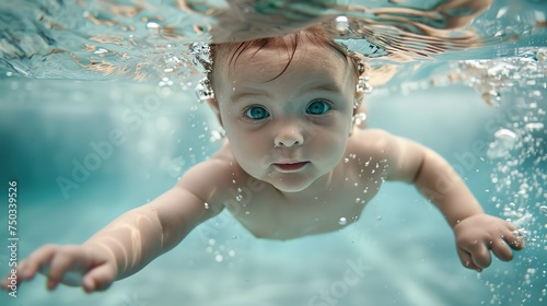 Baby in the pool made with Ai generative technology person is fictional photo