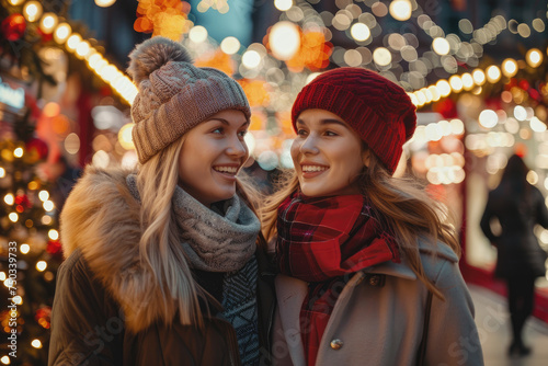 Happy two young woman enjoy in Christmas shopping