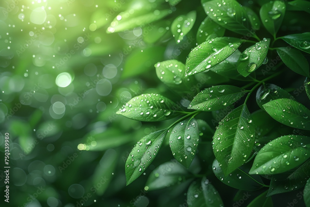 A leafy green plant with water droplets on it A leafy green plant with water droplets on it