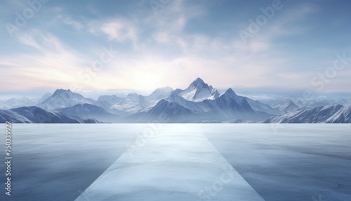 Square concrete floor with amazing winter snow mountain landscape © png sublimation