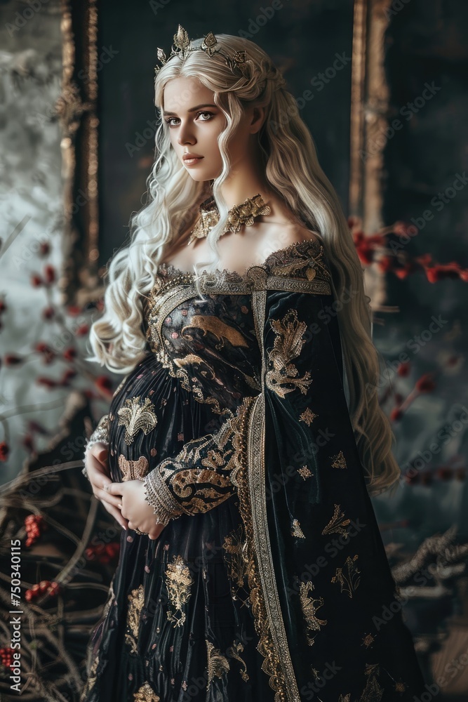 Expectant Mother with Snowy Tresses