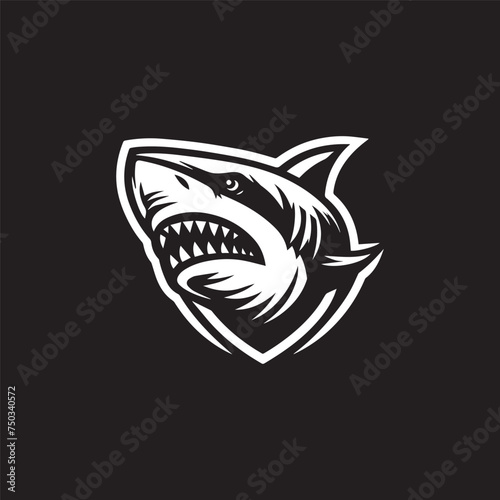 head of a shark fish logo design illustration black and white