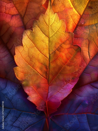 A leaf with a yellow center and red veins