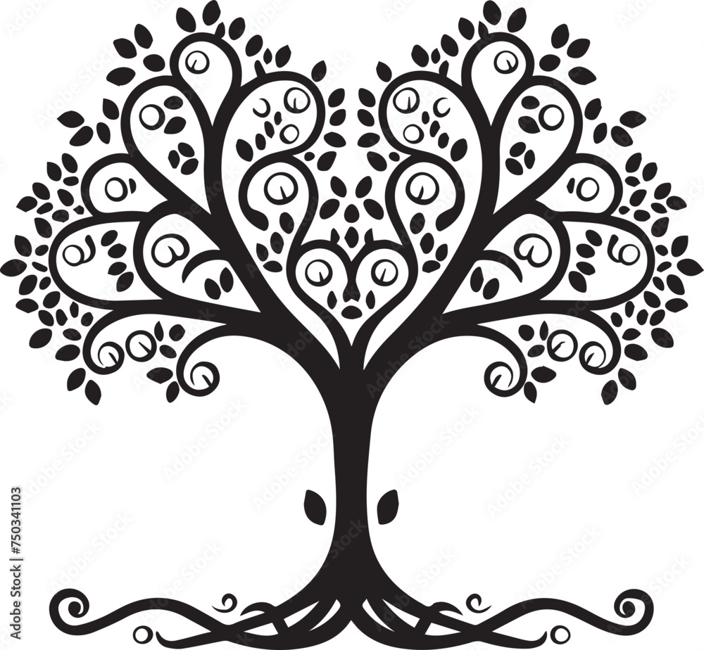 Vector black tree with roots and hearts vector stock illustration Vector black tree with roots and hearts vector stock illustration